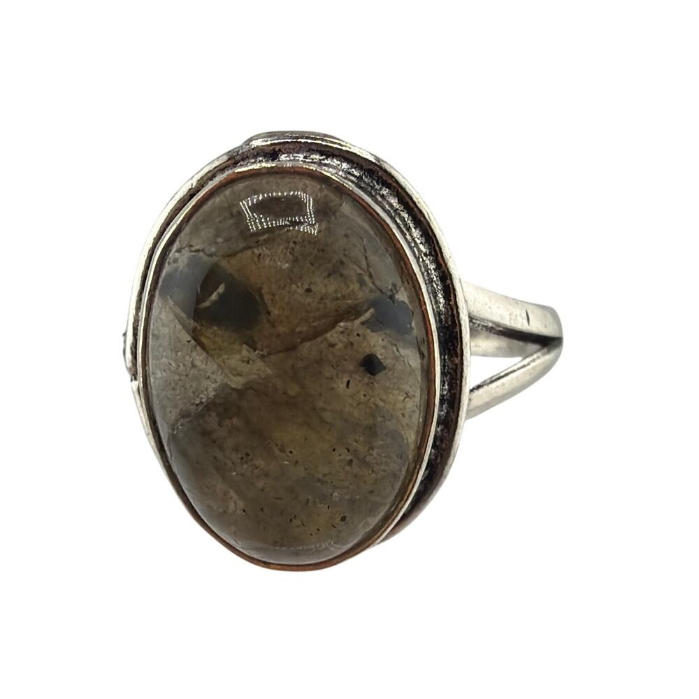 Sterling Silver Natural Labradorite Split Shank Ring 7.5